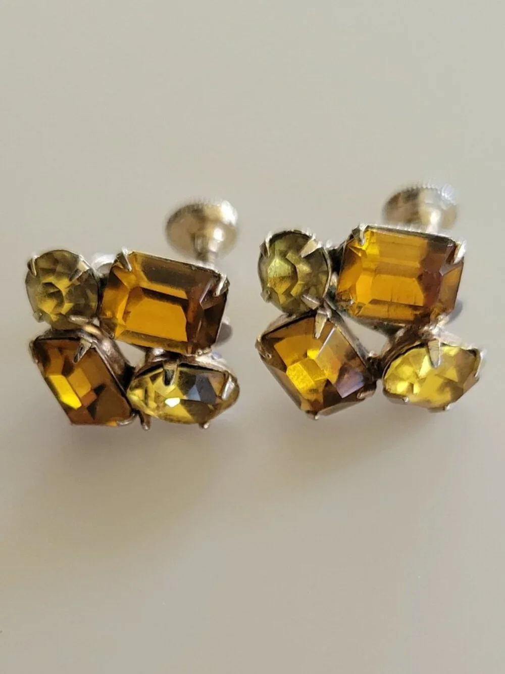 1960s Amber Rhinestone Bracelet & Matching Screw Back Earrings Set MCM Jewelry